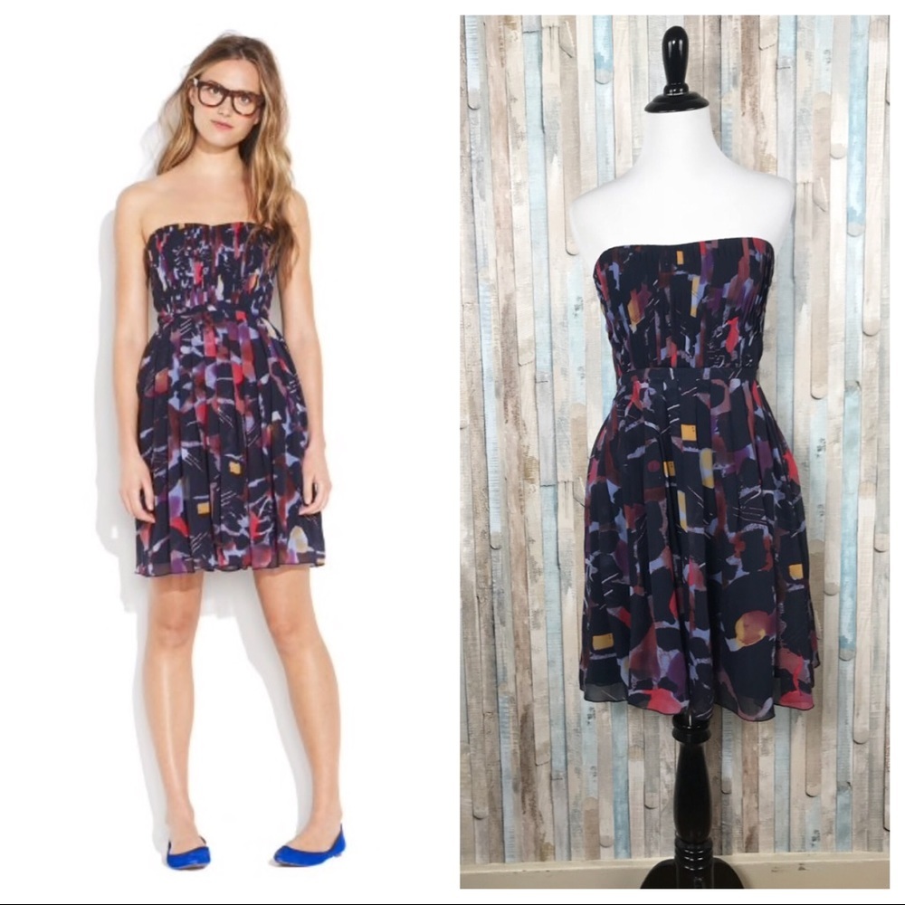 Madewell 0 Pleated‎ Chiffon Printed Storybook Dress